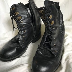 Black combat boots with wedge, size 6